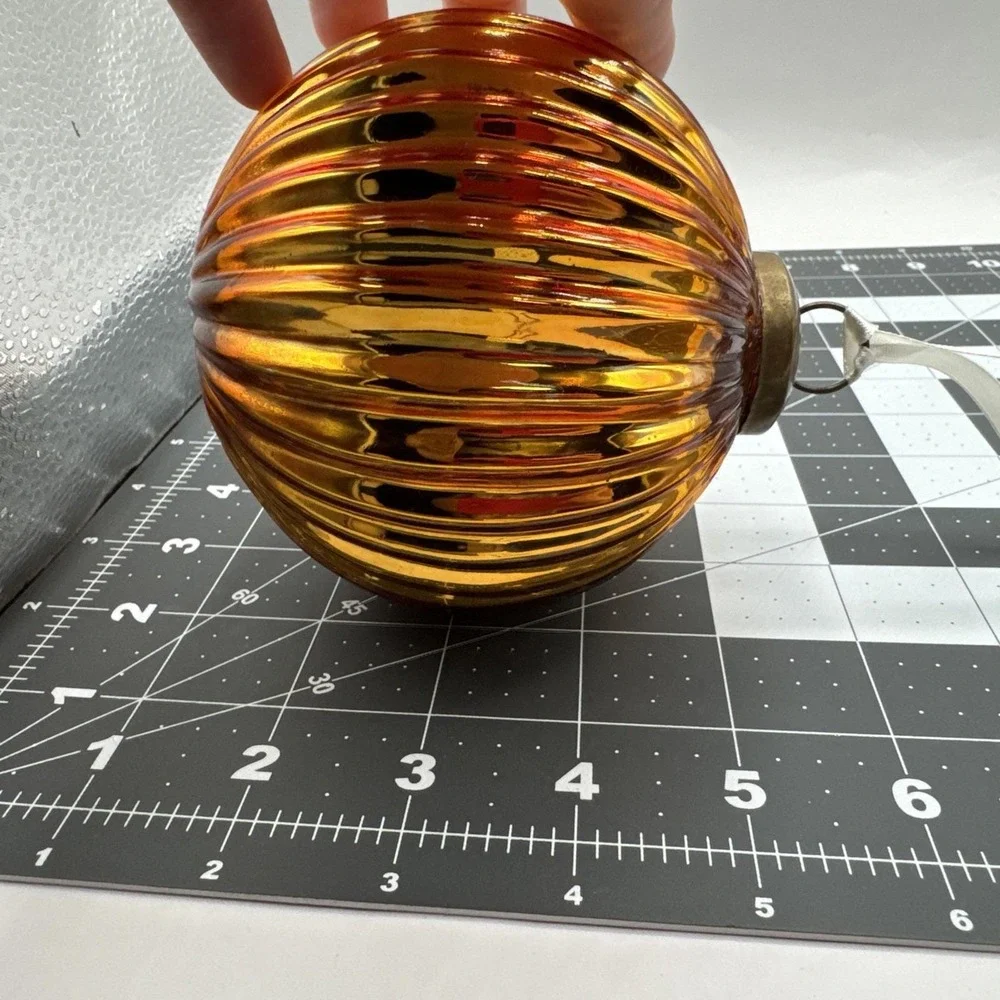 Vintage Kugel Glass Ornament Gold Ribbed Pumpkin Shape Mercury  Glass‎